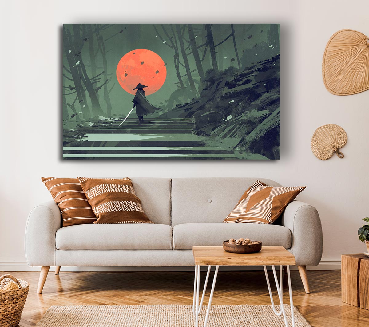 Samurai Warrior Sun Canvas Wall Art