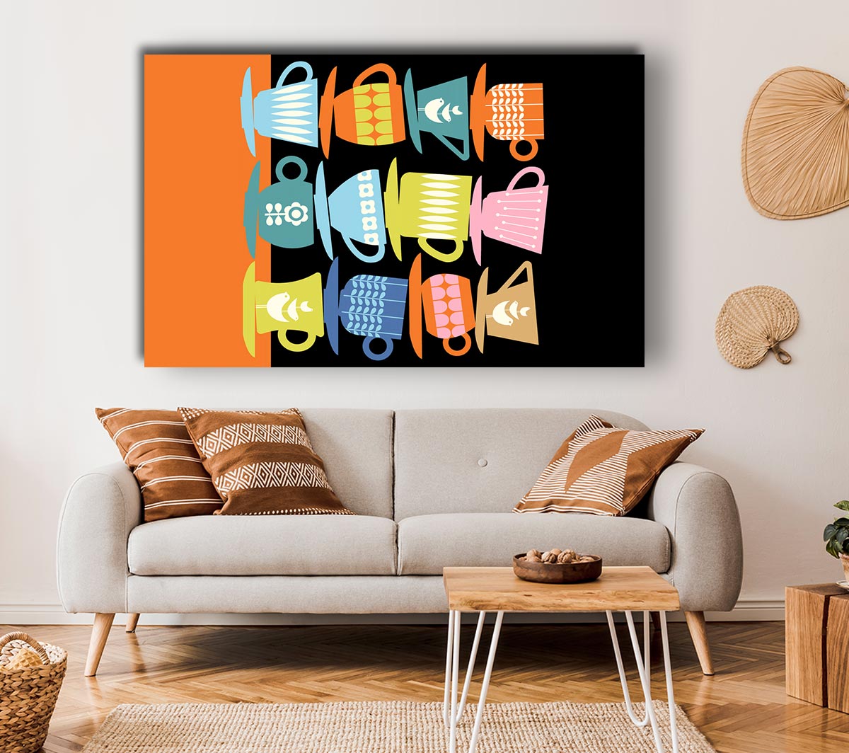Retro Tea Cups Canvas Wall Art