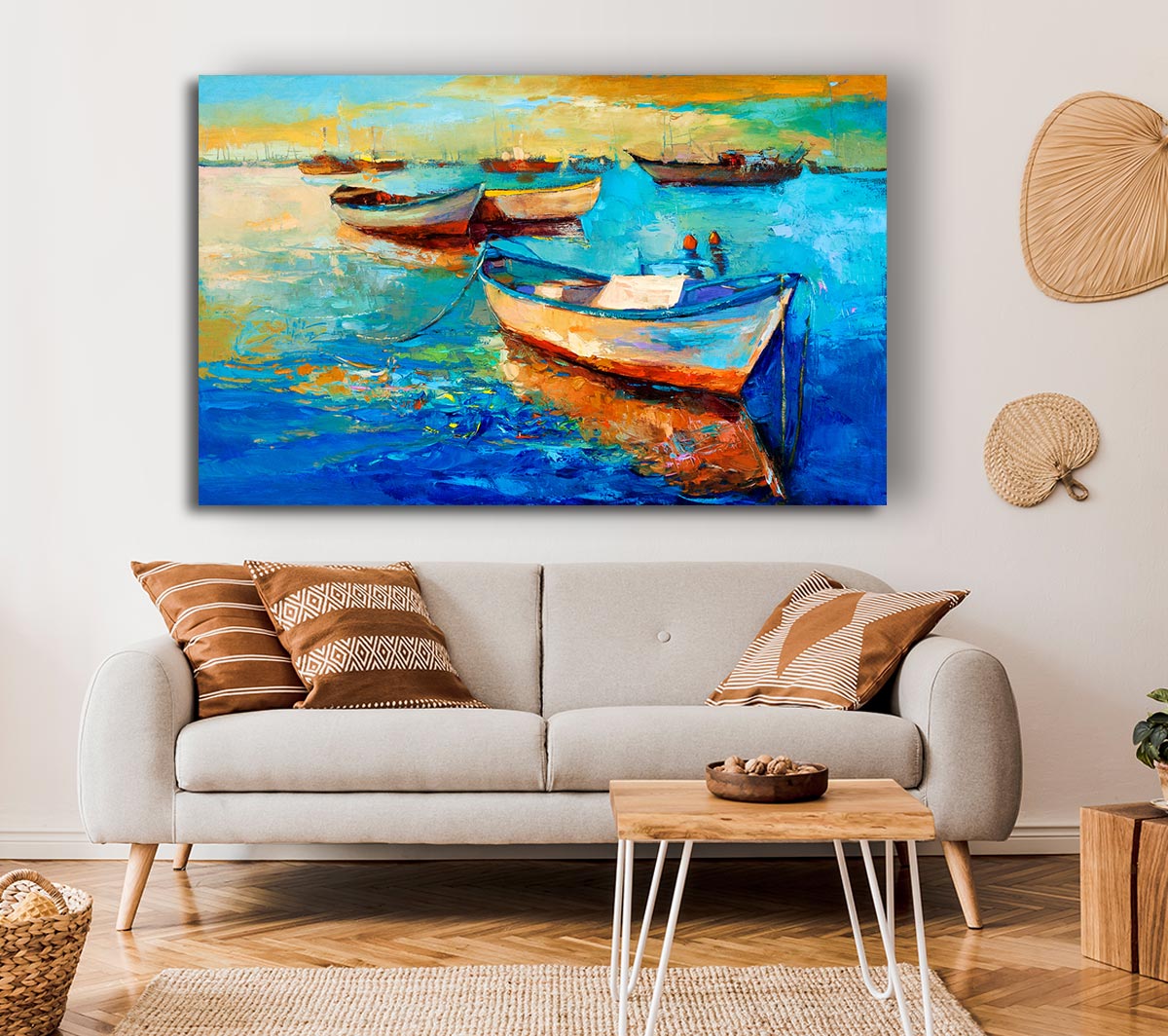 Sail Boats On The Sunset Waters Canvas Wall Art