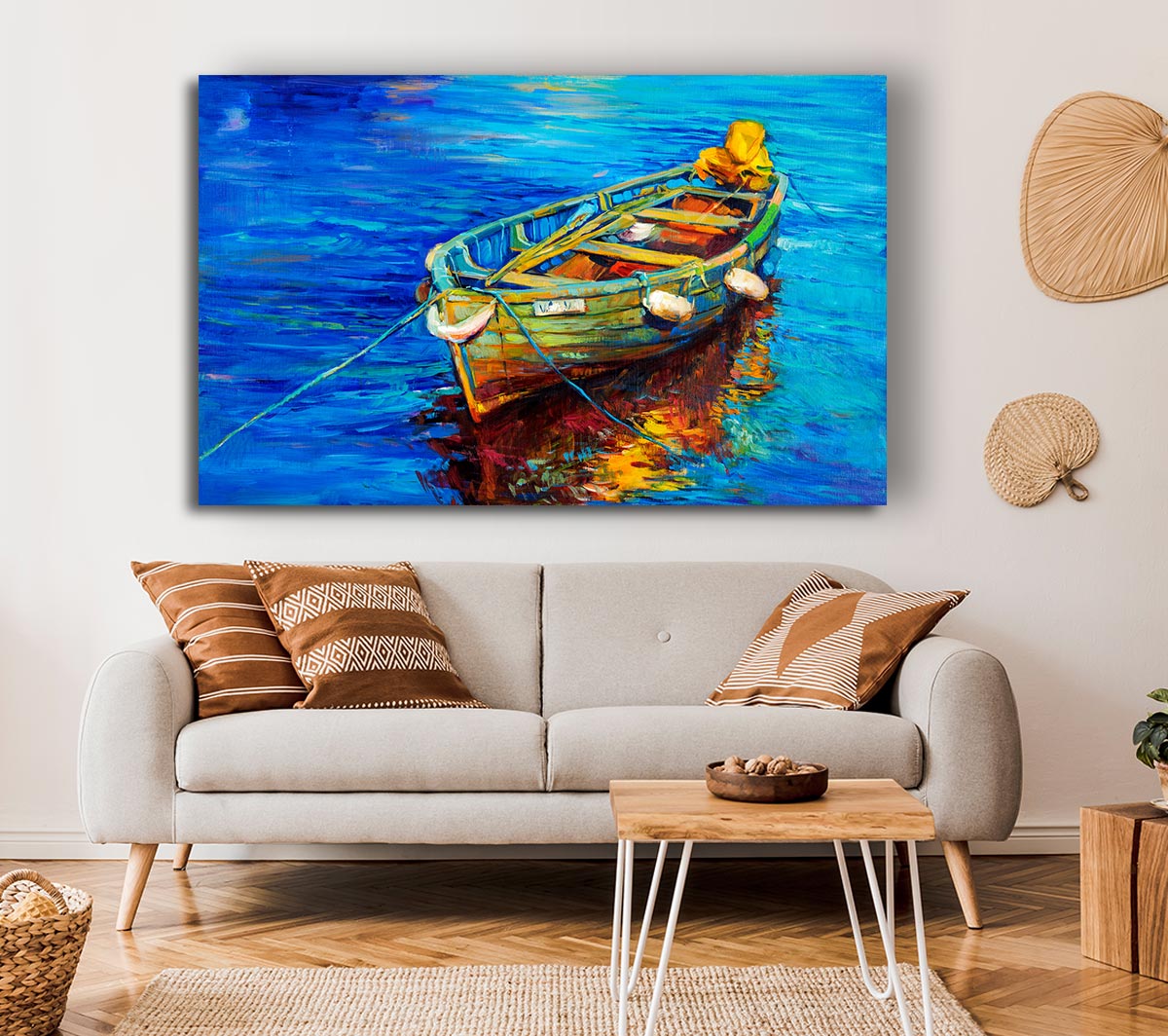 Rowing Boat Blues Canvas Wall Art