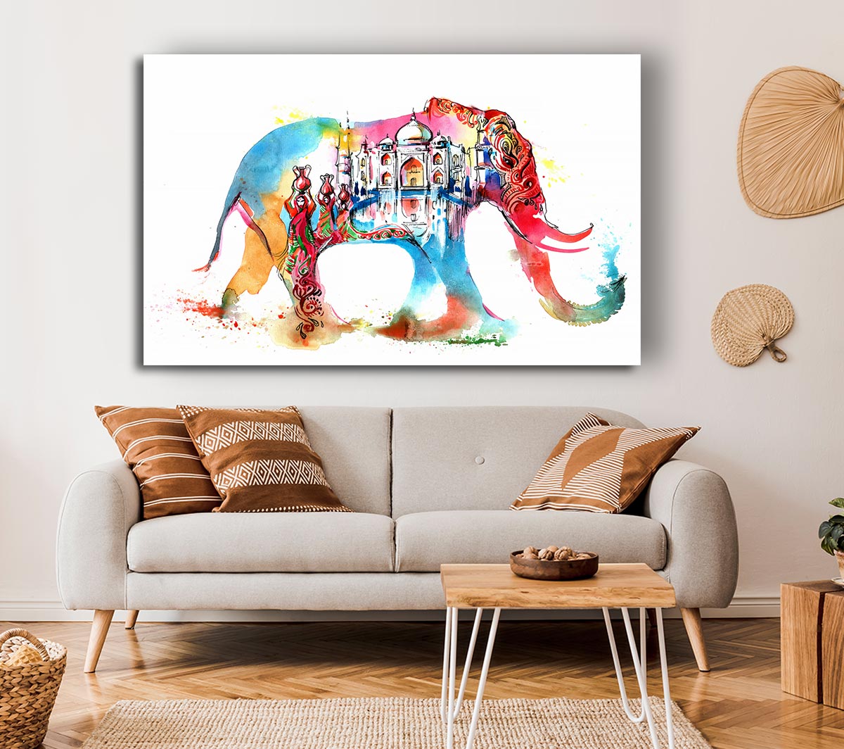 Rainbow Indian Elephant Canvas Wall Art