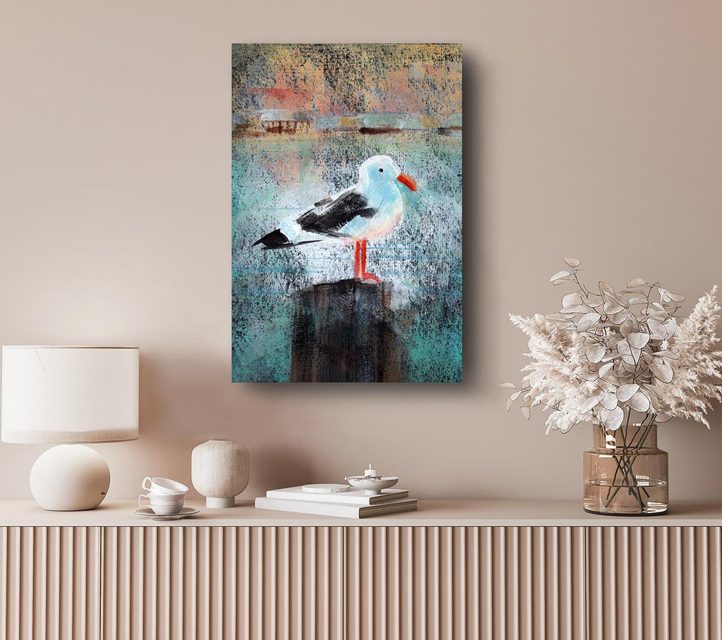 Seagull Perch Canvas Wall Art