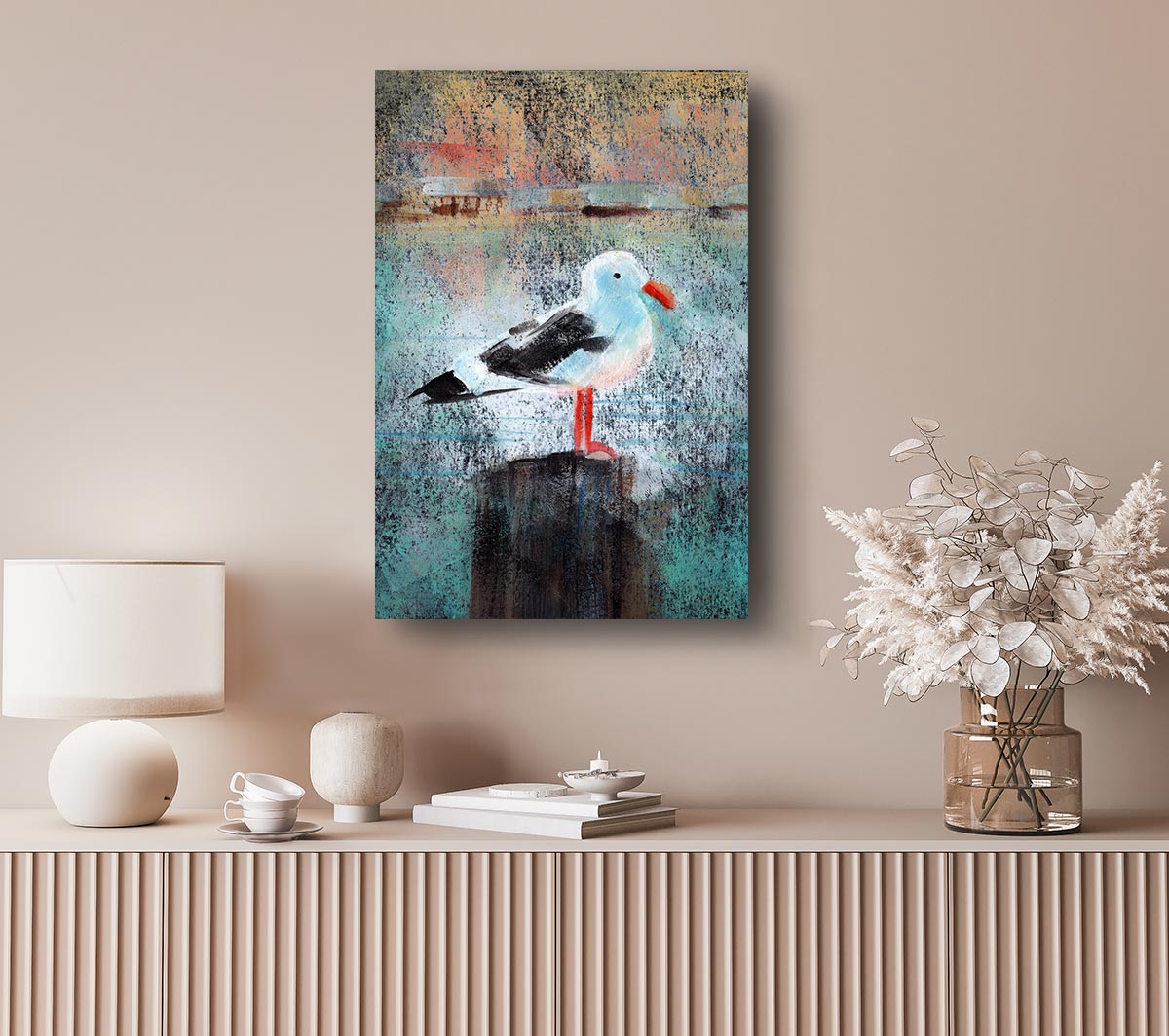 Seagull Perch Canvas Wall Art