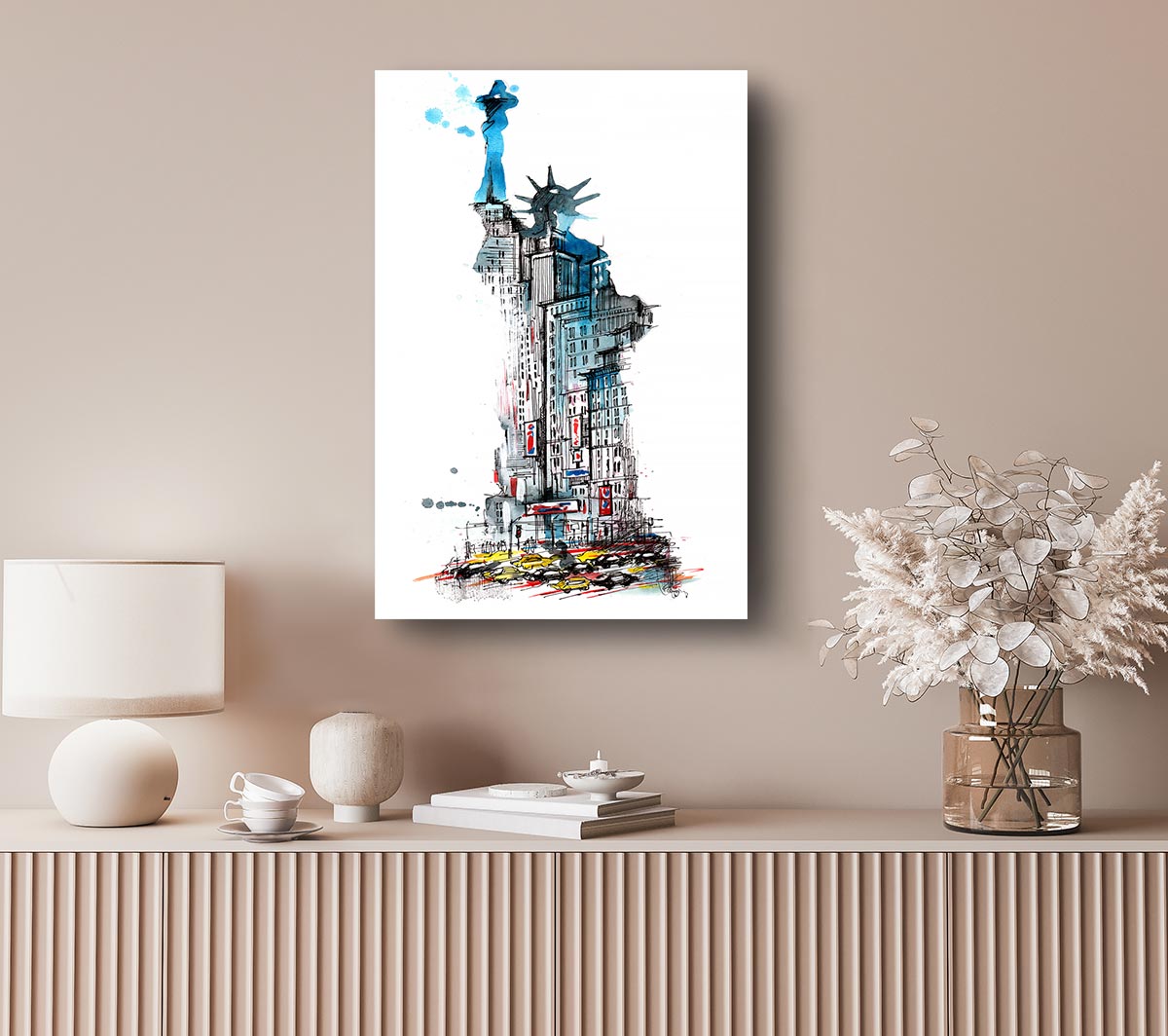 The Big Apple In The Statue Of Liberty Canvas Wall Art