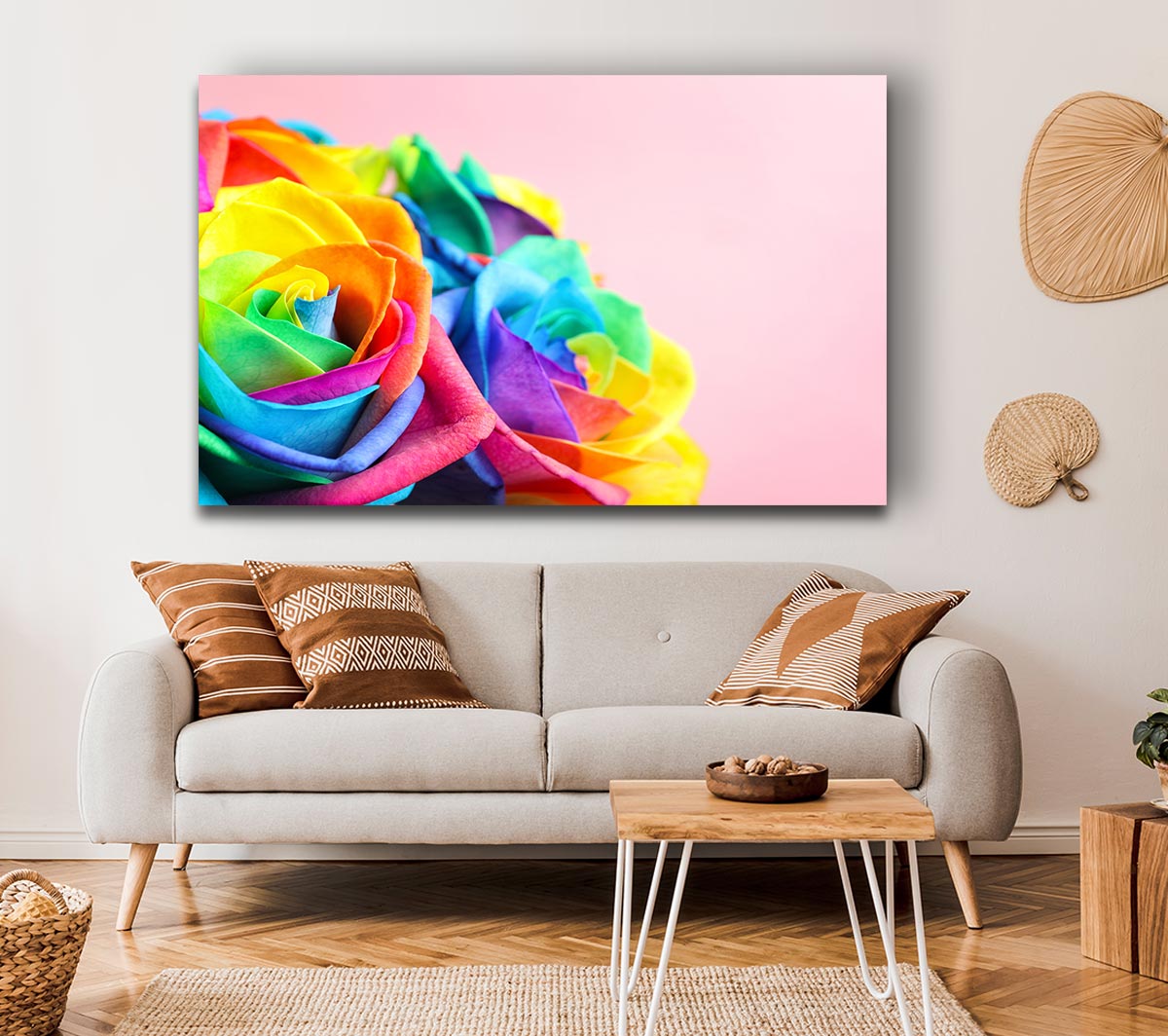 Rainbow closeup rose Canvas Wall Art
