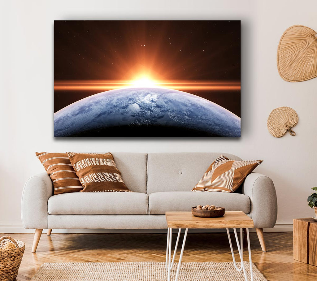 Sun peering over the earth Canvas Wall Art