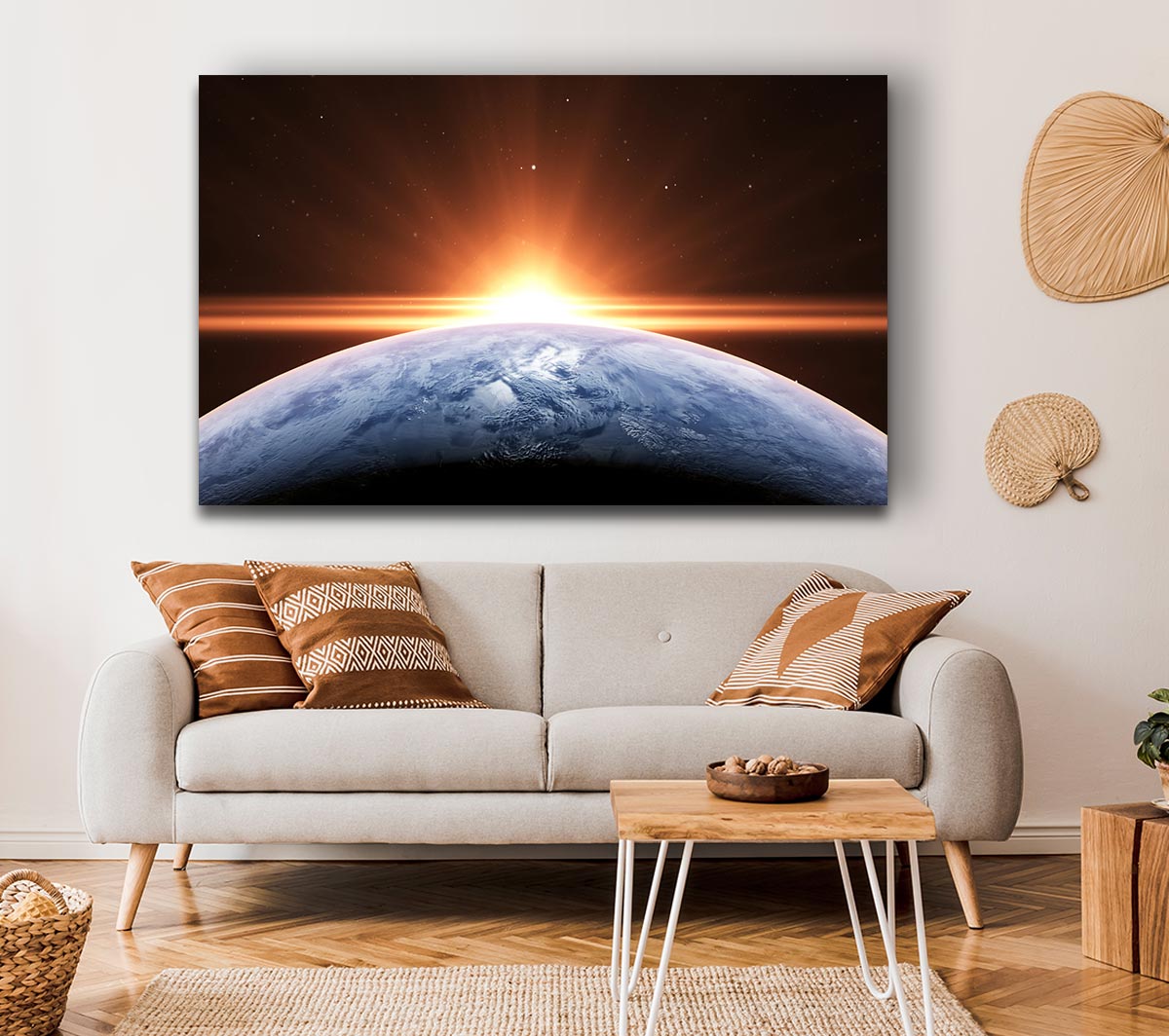 Sun peering over the earth Canvas Wall Art