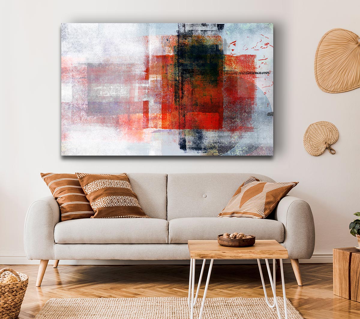 Abstract red square paint roller Canvas Art