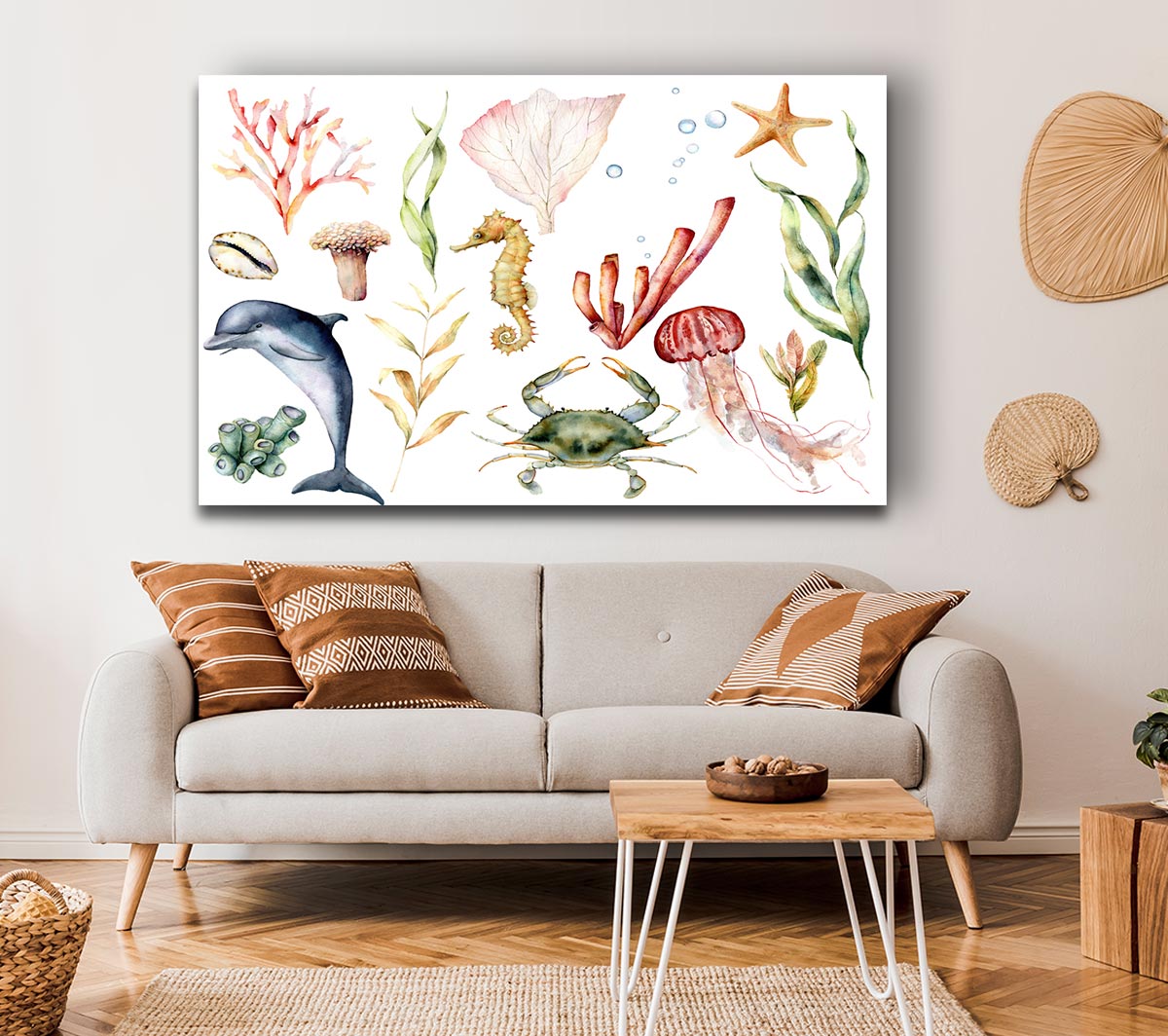 Water Colour Sea Creatures Canvas Wall Art