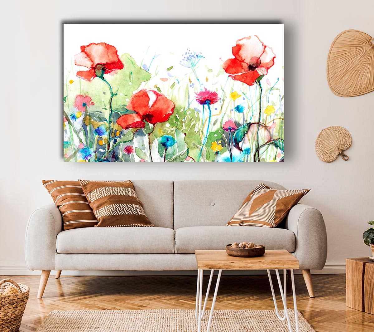 Poppies And Mixed Flowers Canvas Wall Art
