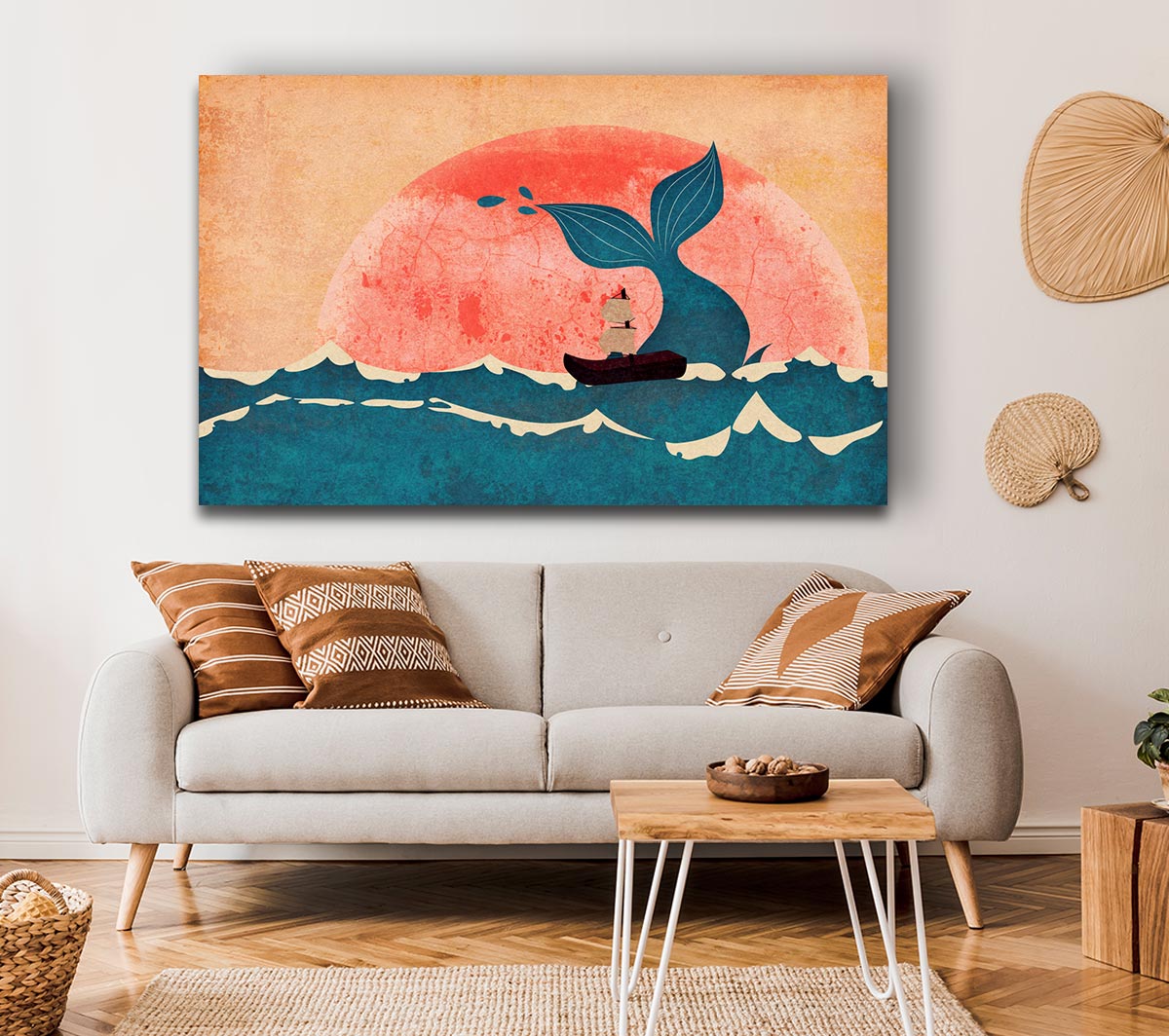 Sailing By The Whale Canvas Wall Art