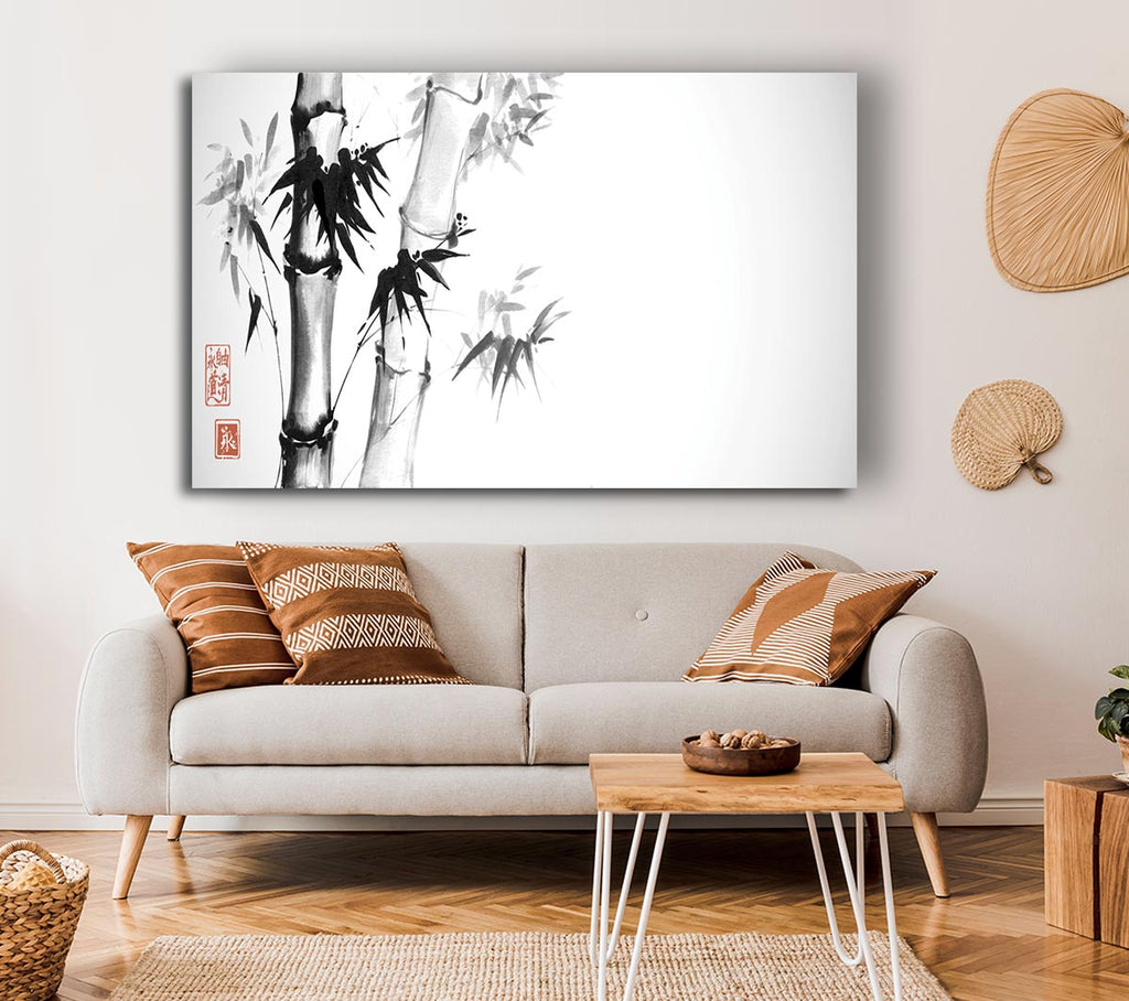 The Bamboo Branch Grey Canvas Wall Art