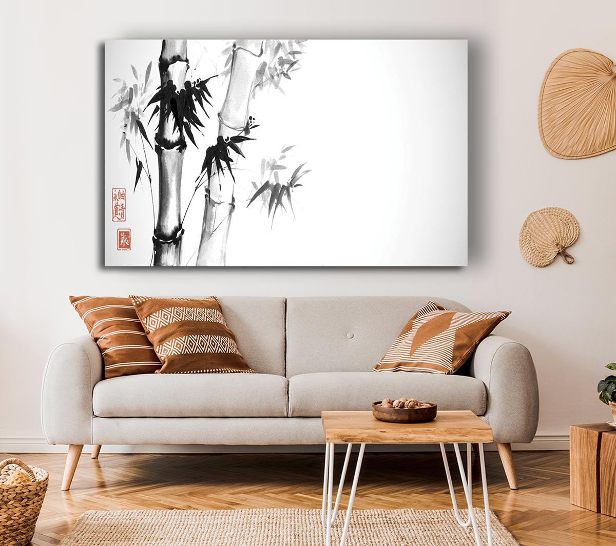 The Bamboo Branch Grey Canvas Wall Art