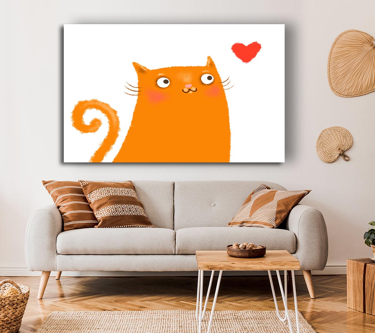 The Love Heart Orange Cat Canvas Wall Art