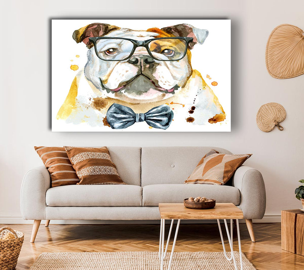 The Bulldog With Glasses Canvas Wall Art