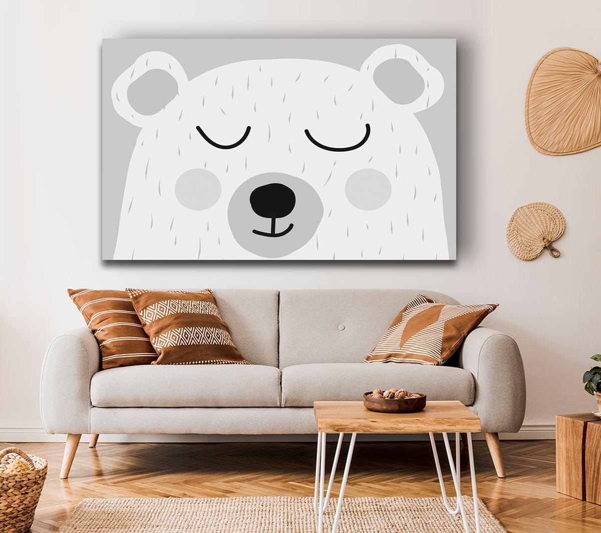 The Cute Bear Head Grey Canvas Wall Art