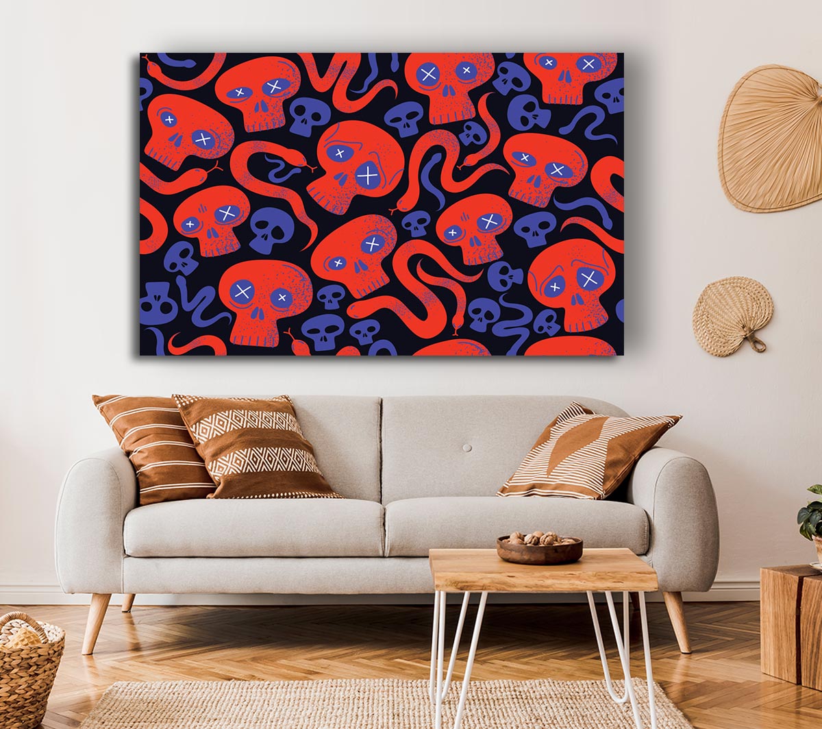 Red Skull And Snakes Canvas Wall Art