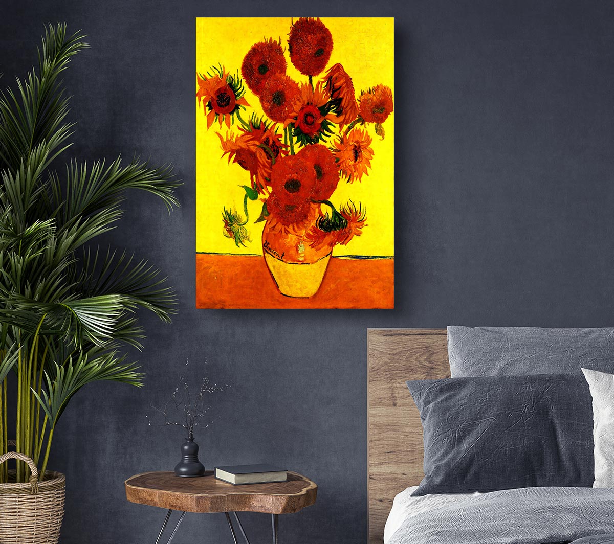 Van Gogh Still Life Vase With Fifteen Sunflowers 3 Canvas Wall Art