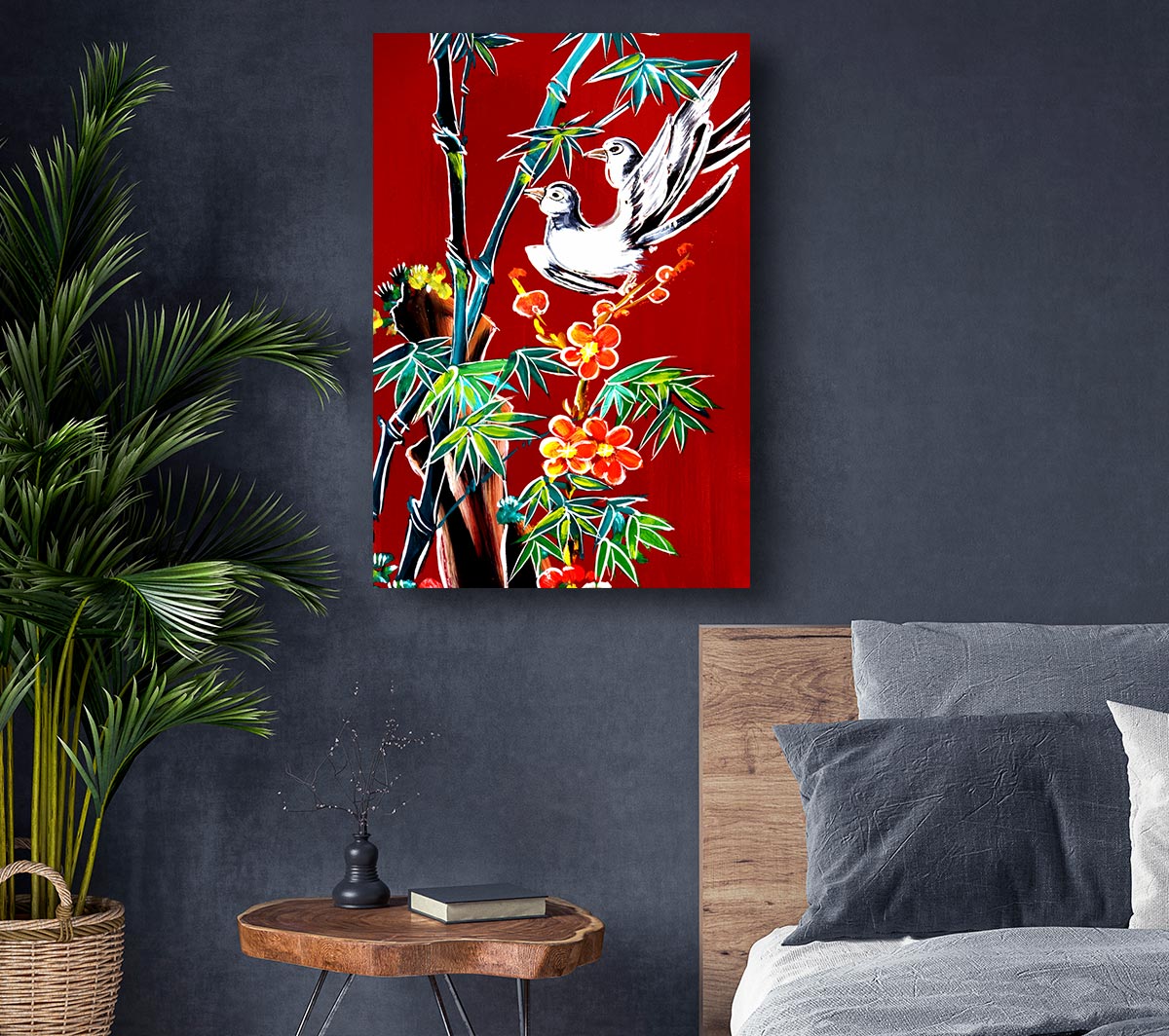 Red Garden Of Doves Canvas Print