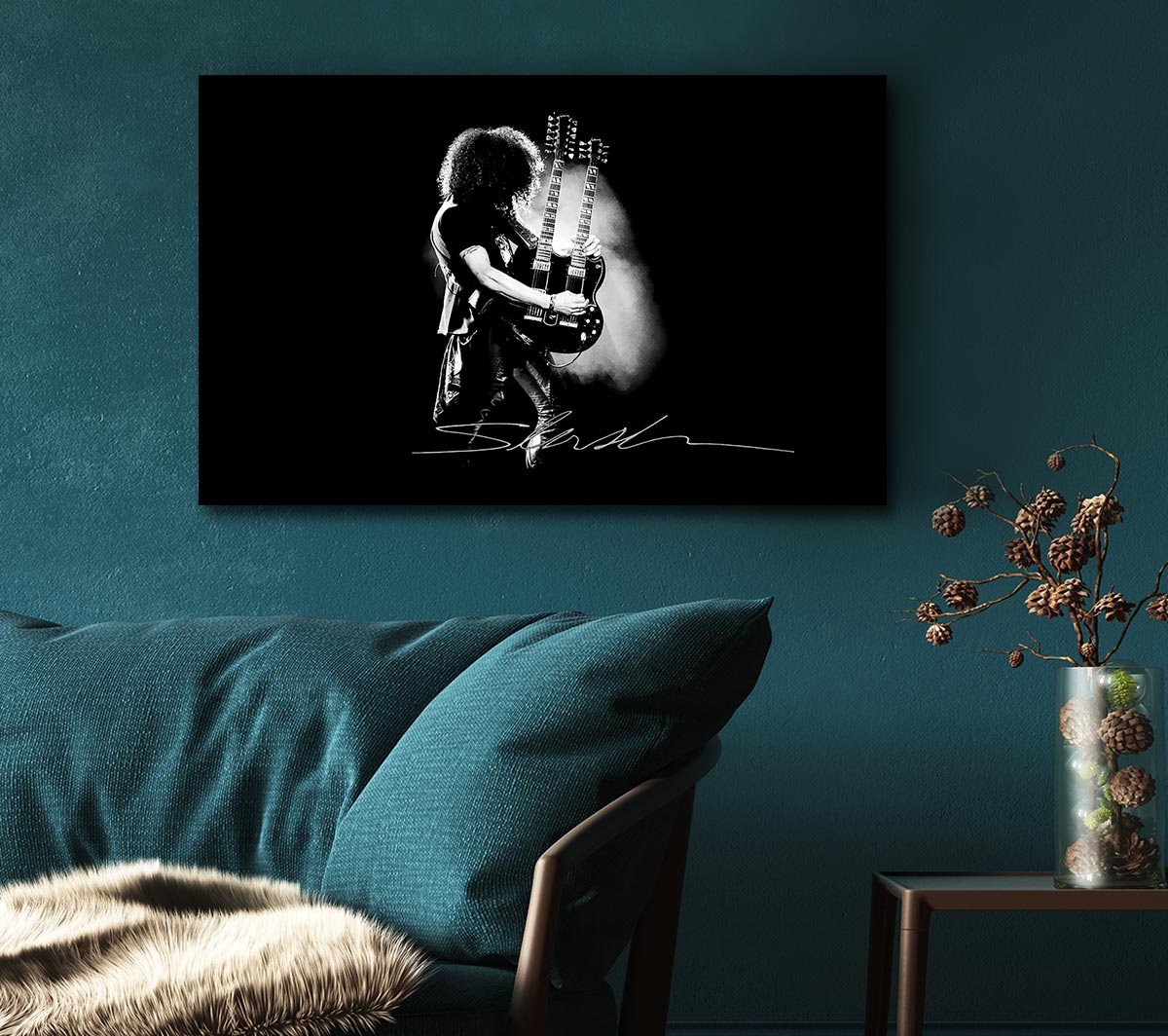 Slash Double Guitar B~w Canvas Wall Art