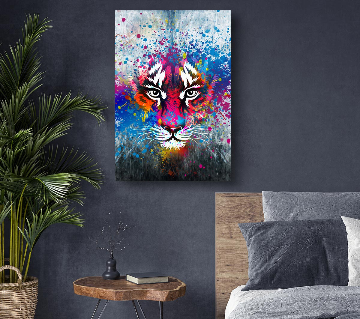 Rainbow Tiger Face Canvas Wall Art