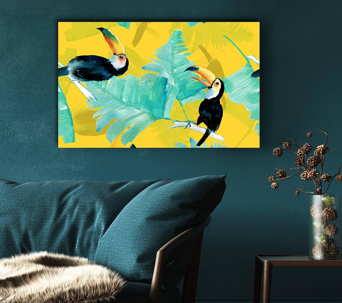 Toucan Palm Leaves Canvas Wall Art