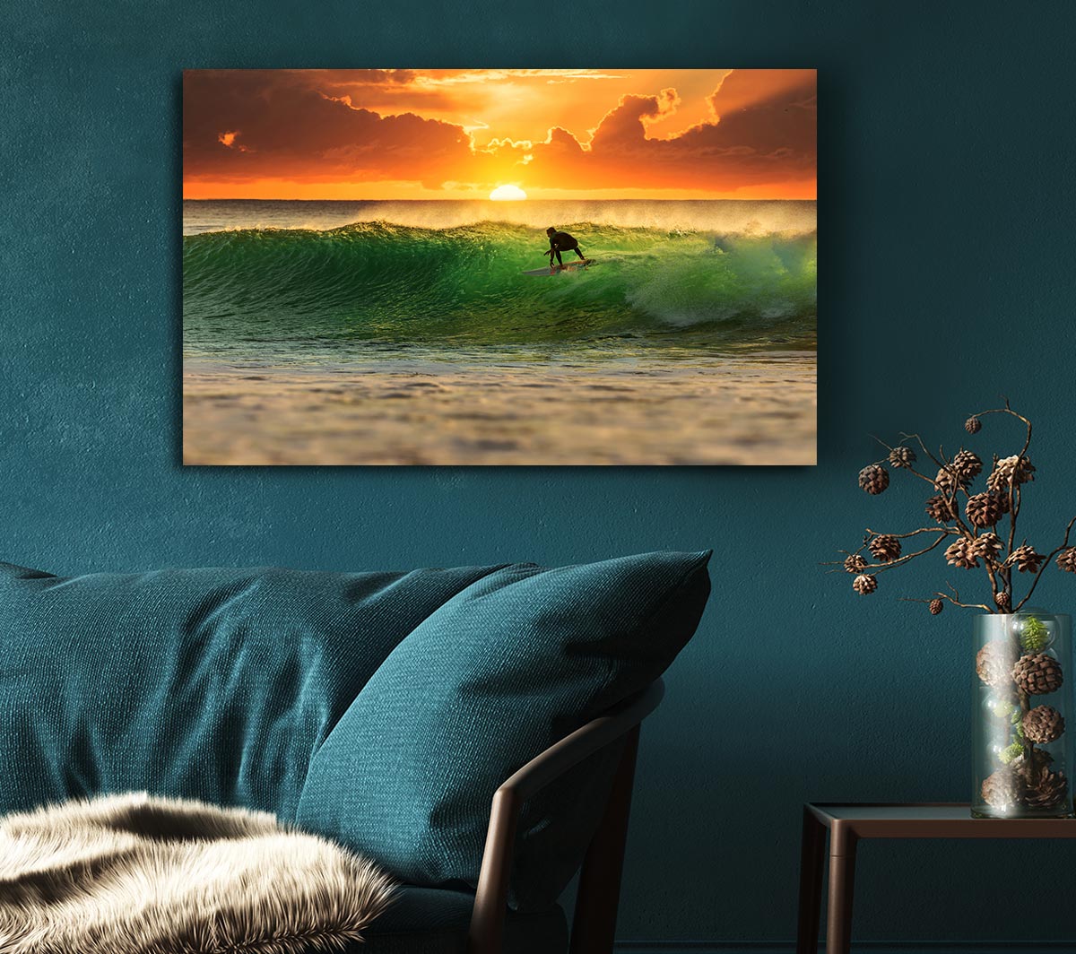 Surfer Sunset Canvas Wall Art