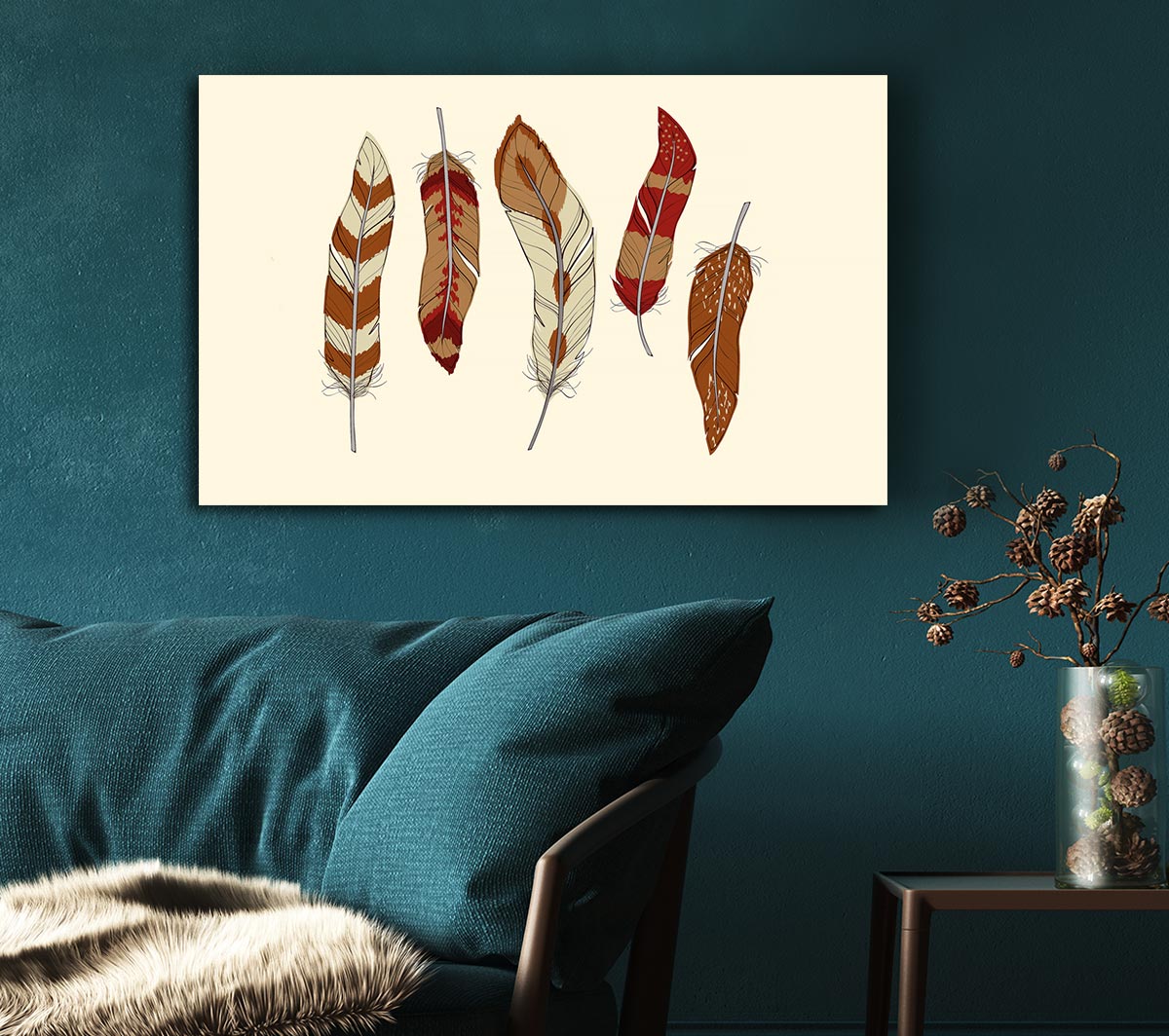 Red Indian Feathers Canvas Wall Art