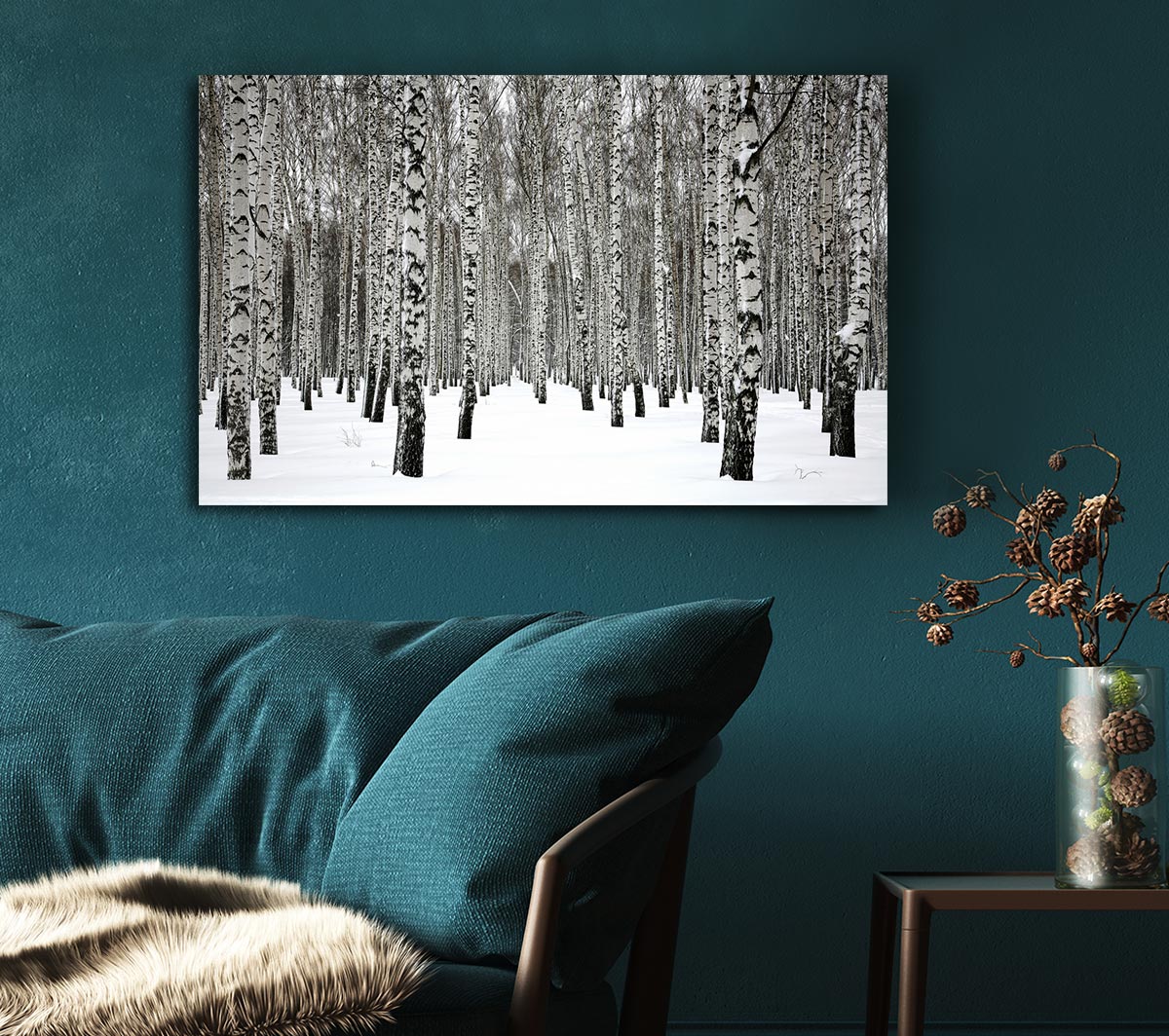 Silver Birch Trees In The Snow Canvas Wall Art