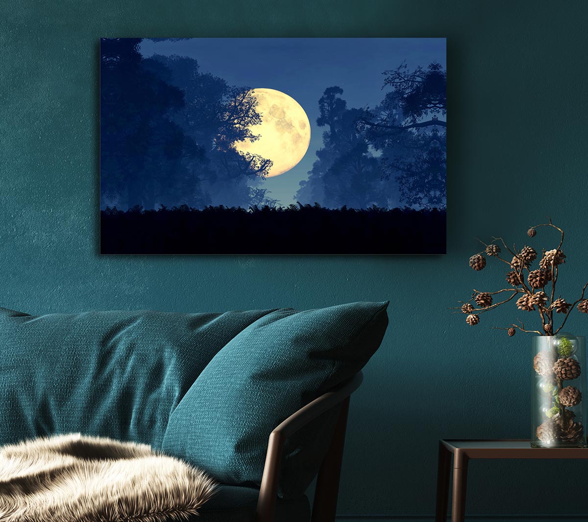 Stunning Midnight Moon Through The Trees Canvas Wall Art