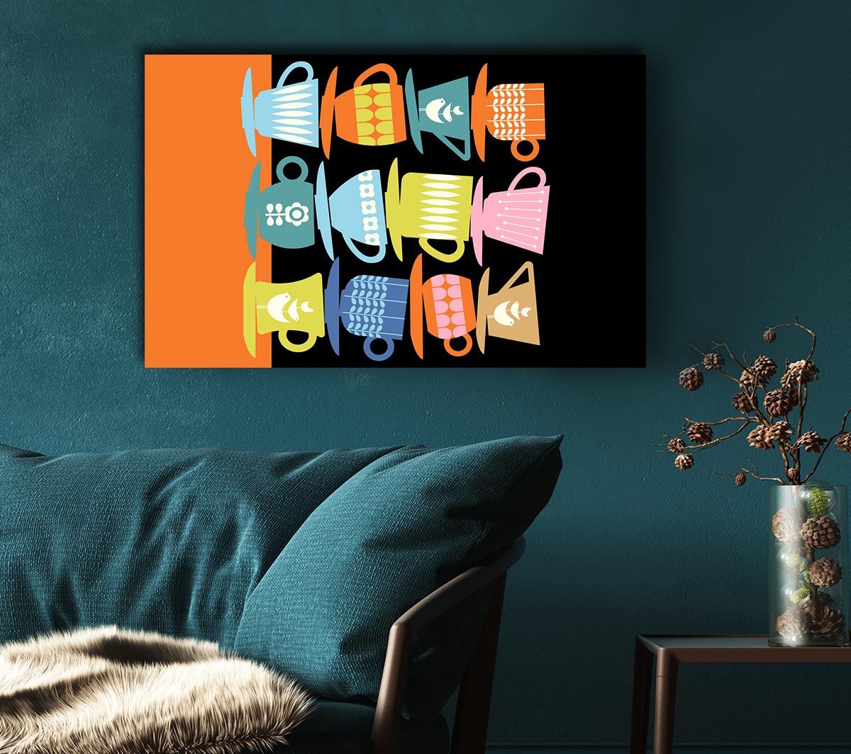 Retro Tea Cups Canvas Wall Art