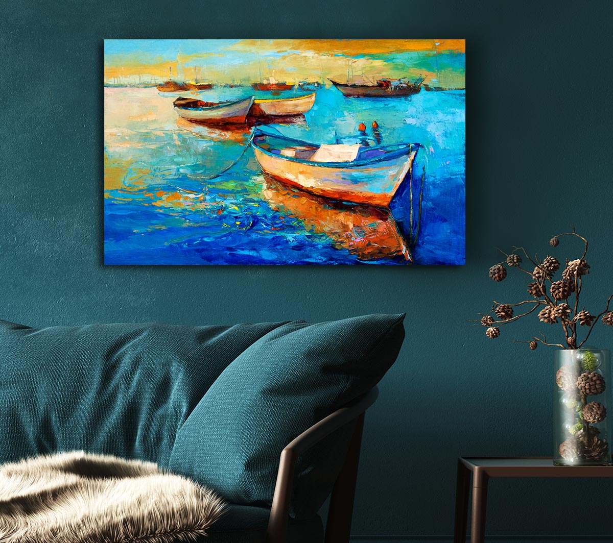 Sail Boats On The Sunset Waters Canvas Wall Art