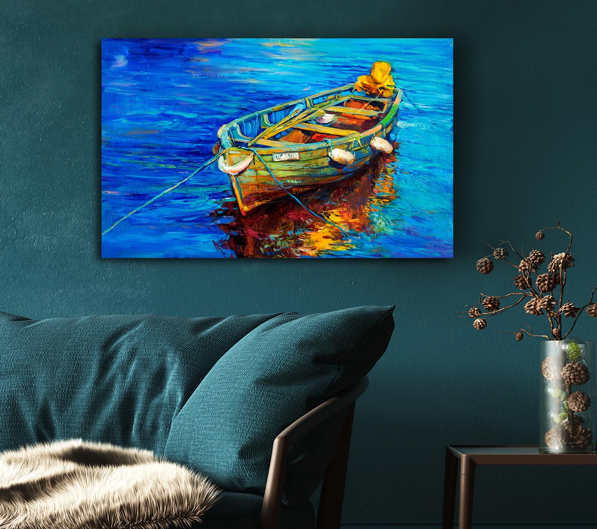 Rowing Boat Blues Canvas Wall Art