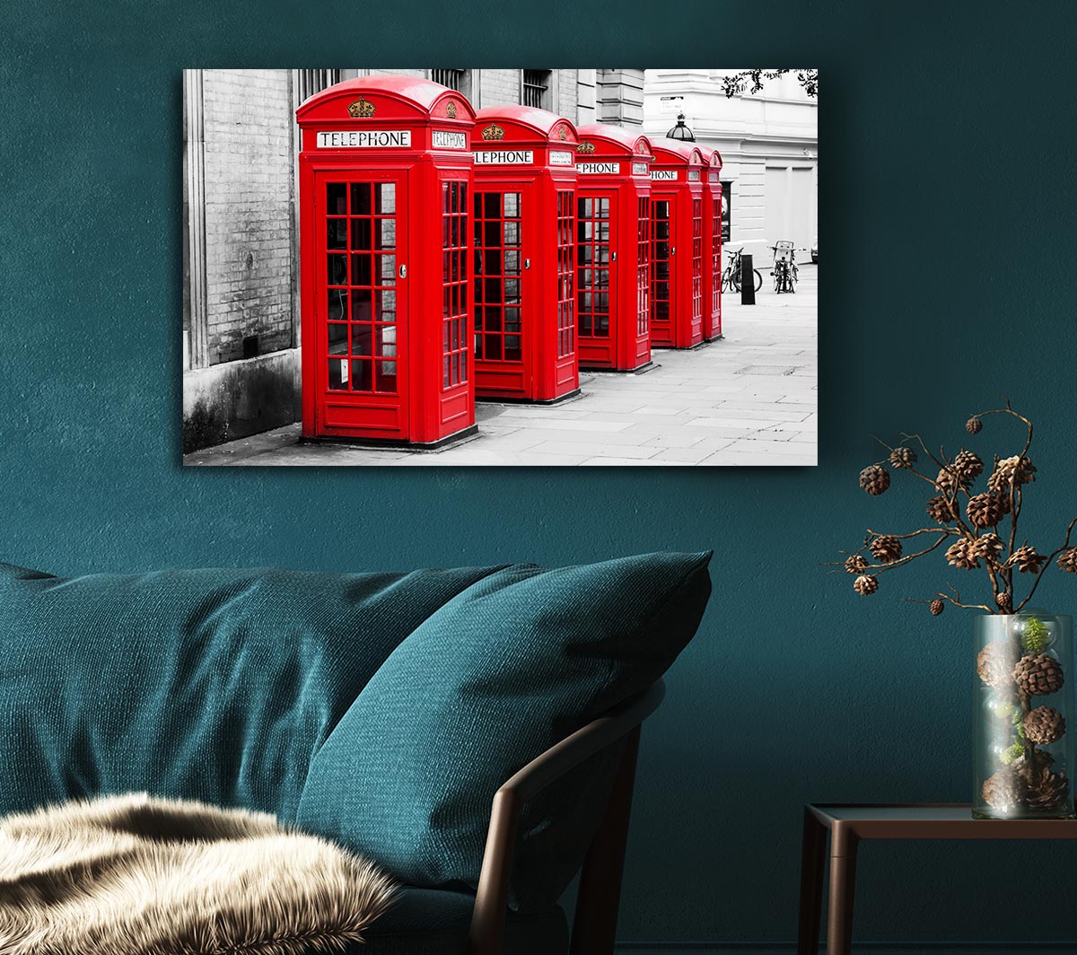 Red Telephone Box LineUp Canvas Wall Art