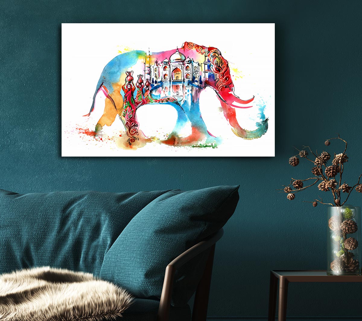 Rainbow Indian Elephant Canvas Wall Art