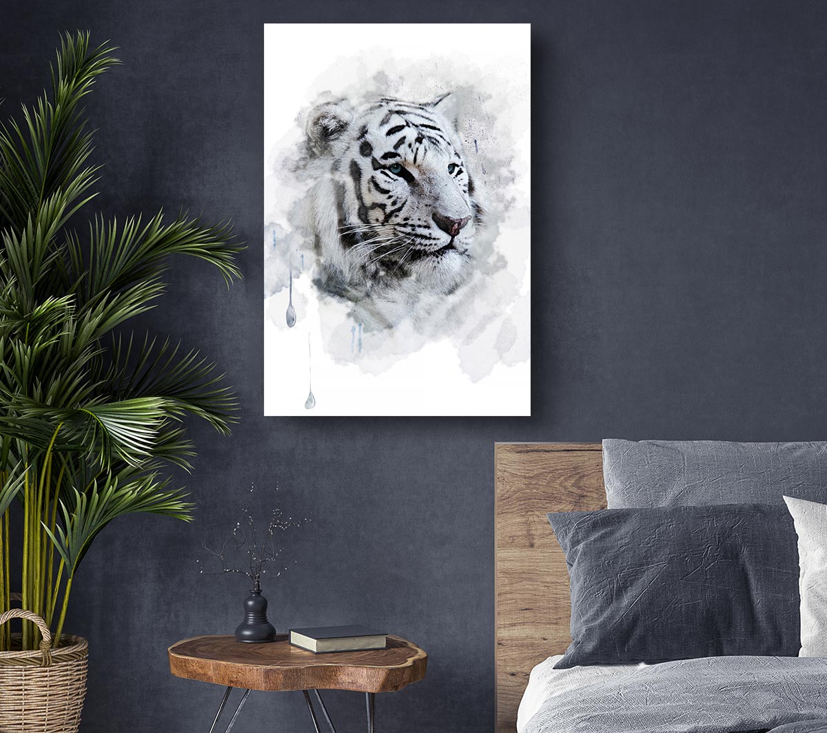 White Tiger Blue Eyes Canvas Wall Art