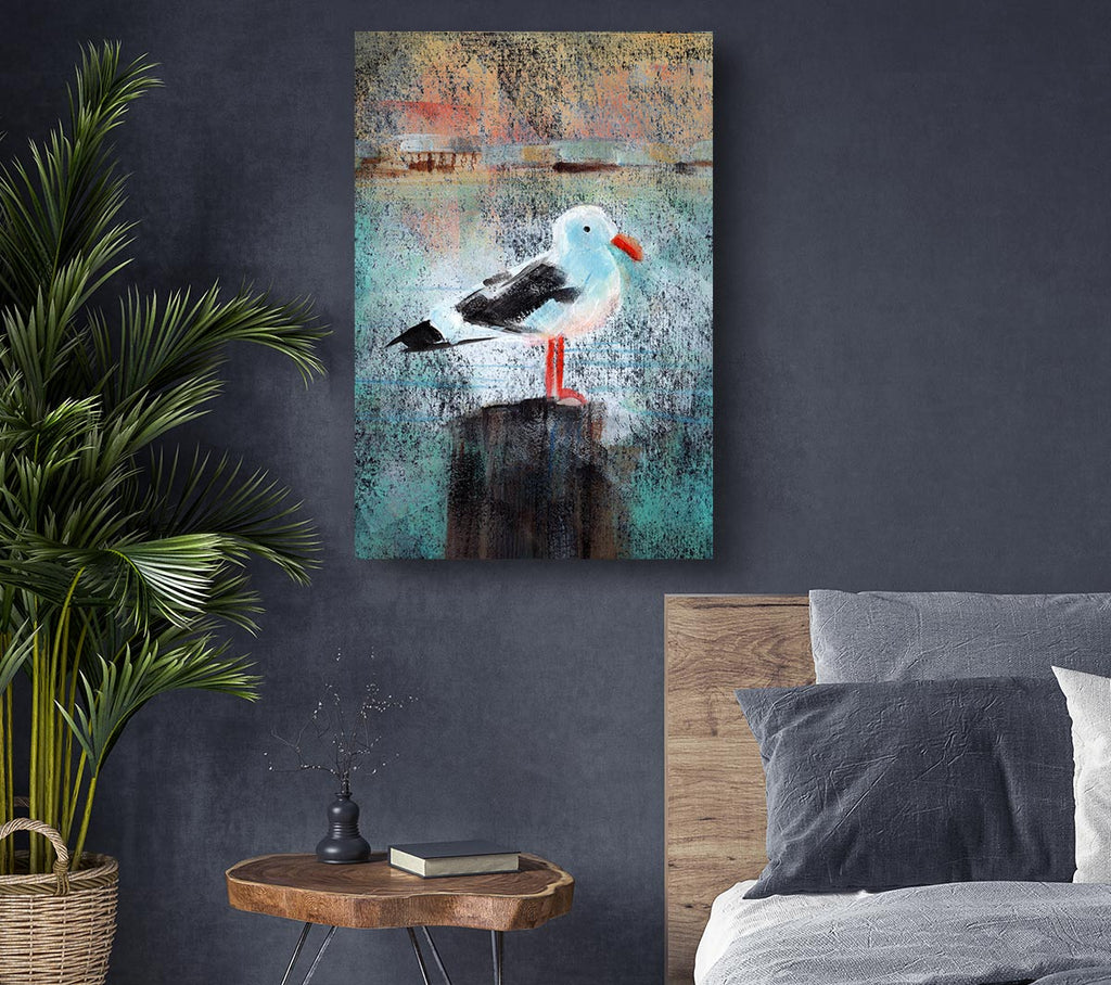 Seagull Perch Canvas Wall Art