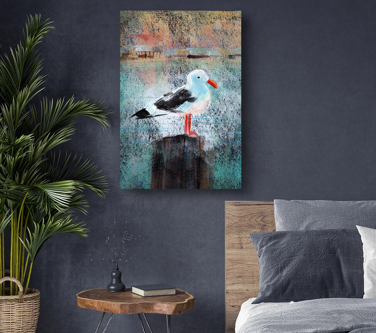 Seagull Perch Canvas Wall Art