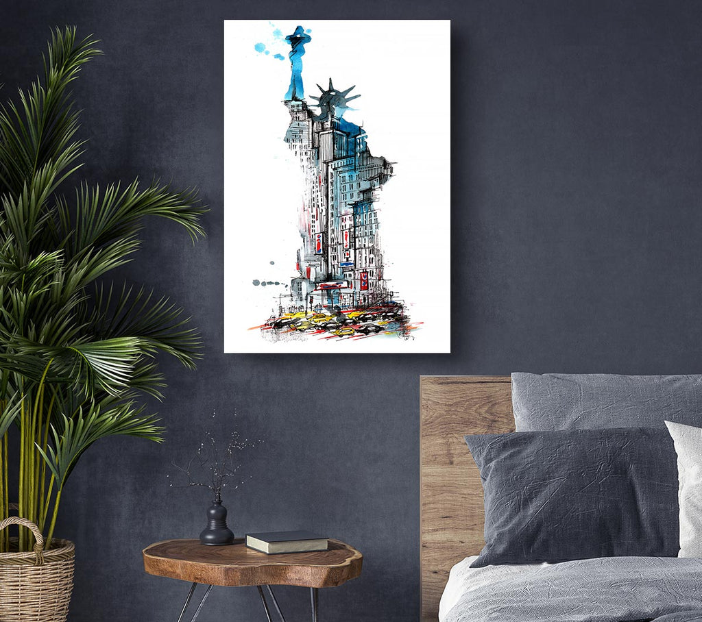 The Big Apple In The Statue Of Liberty Canvas Wall Art