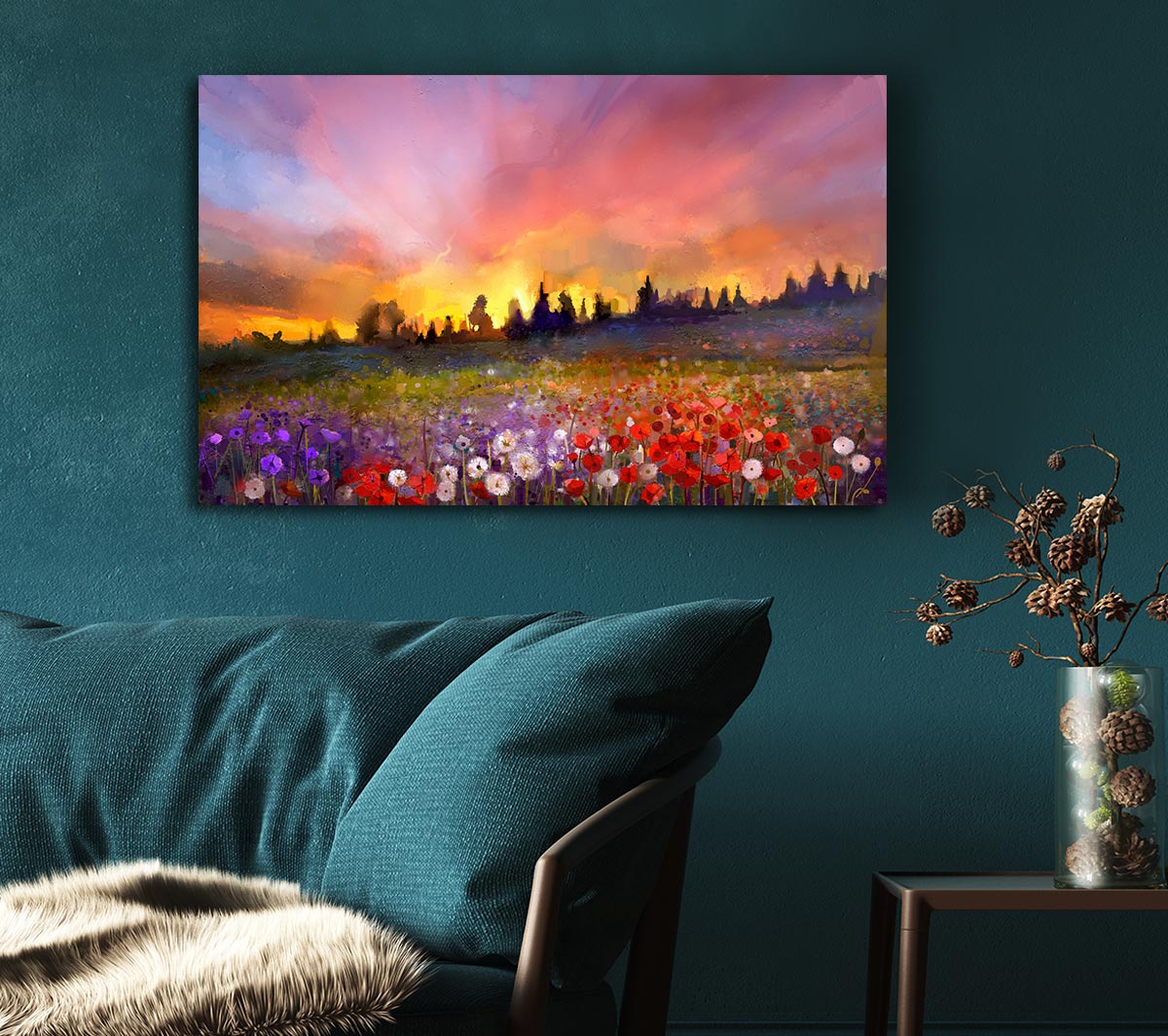 Sun Break Over The Wild Flowers Canvas Wall Art