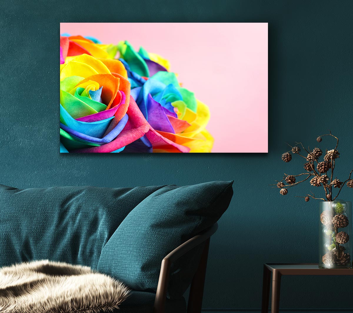 Rainbow closeup rose Canvas Wall Art
