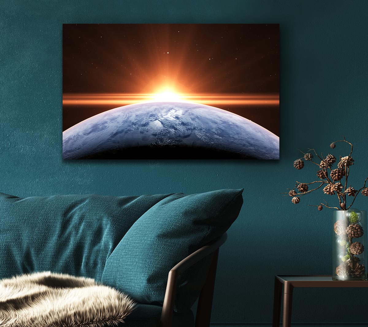 Sun peering over the earth Canvas Wall Art