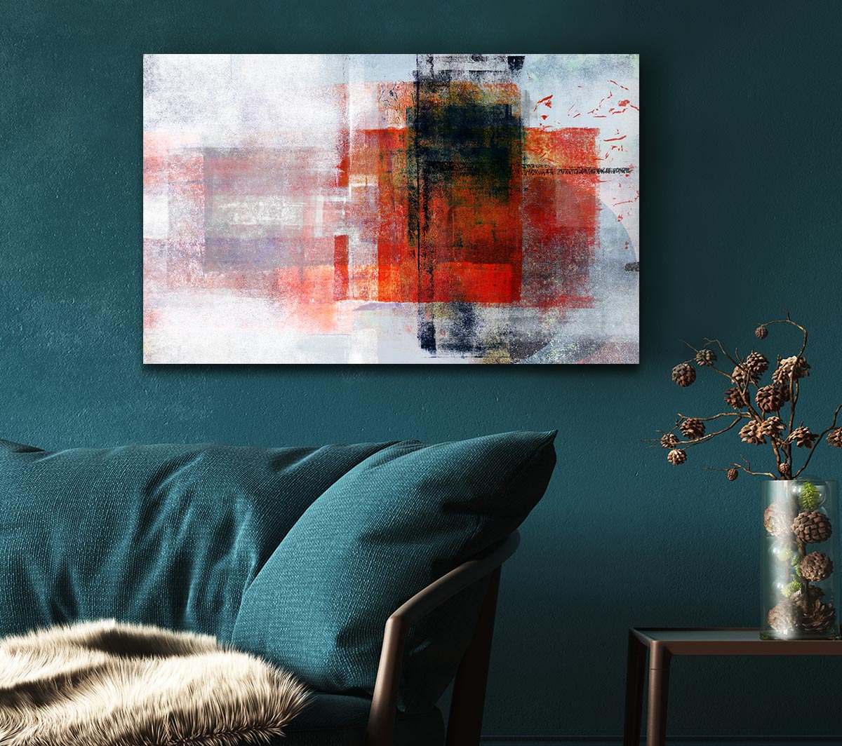 Abstract red square paint roller Canvas Art