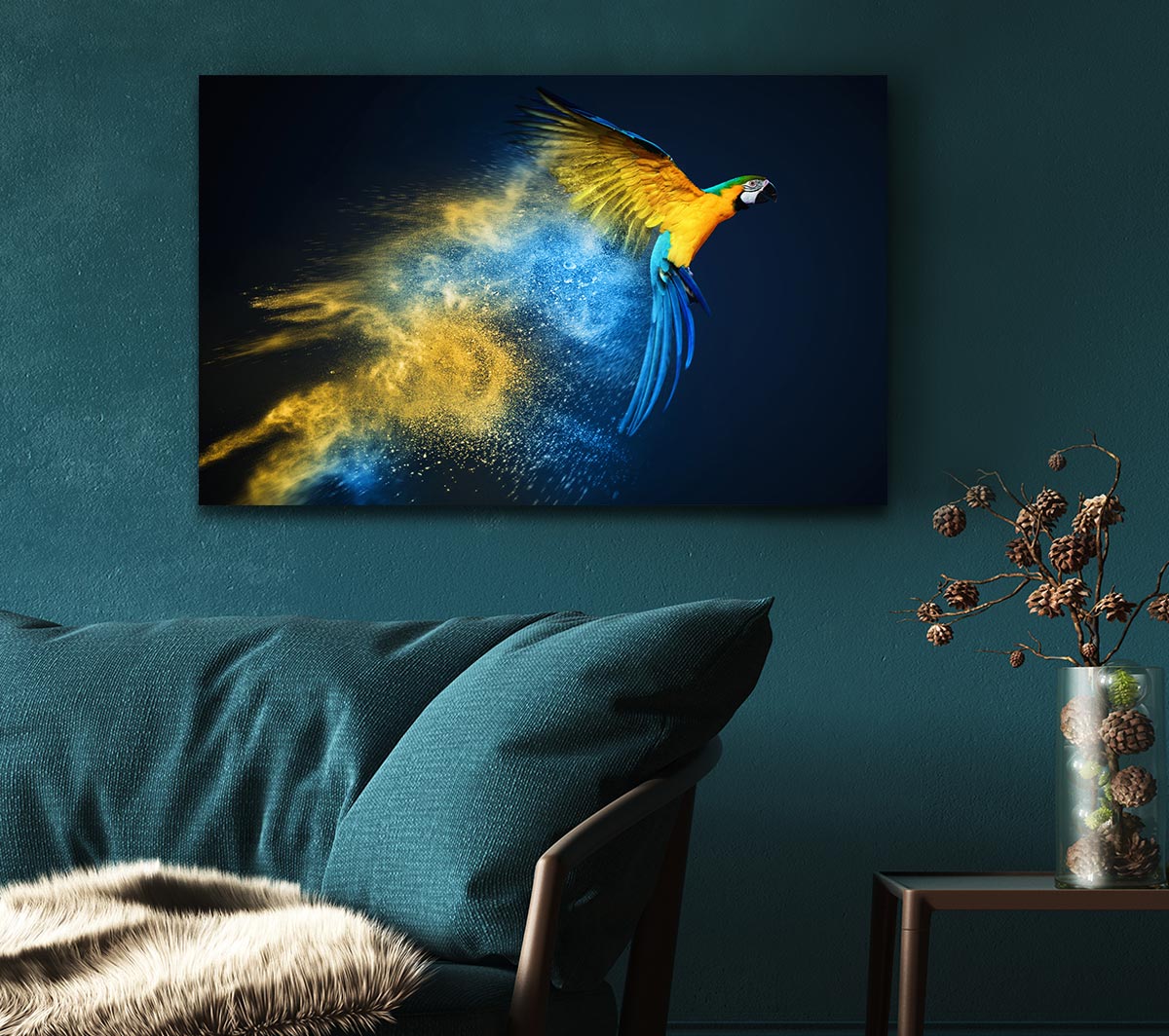 powder parrot take off Canvas Wall Art