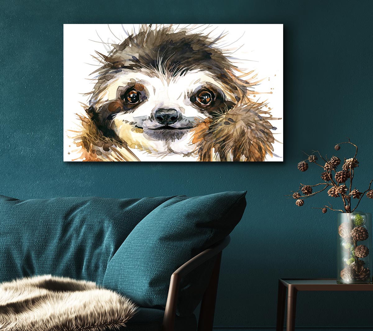 Water Colour Sloth Canvas Wall Art