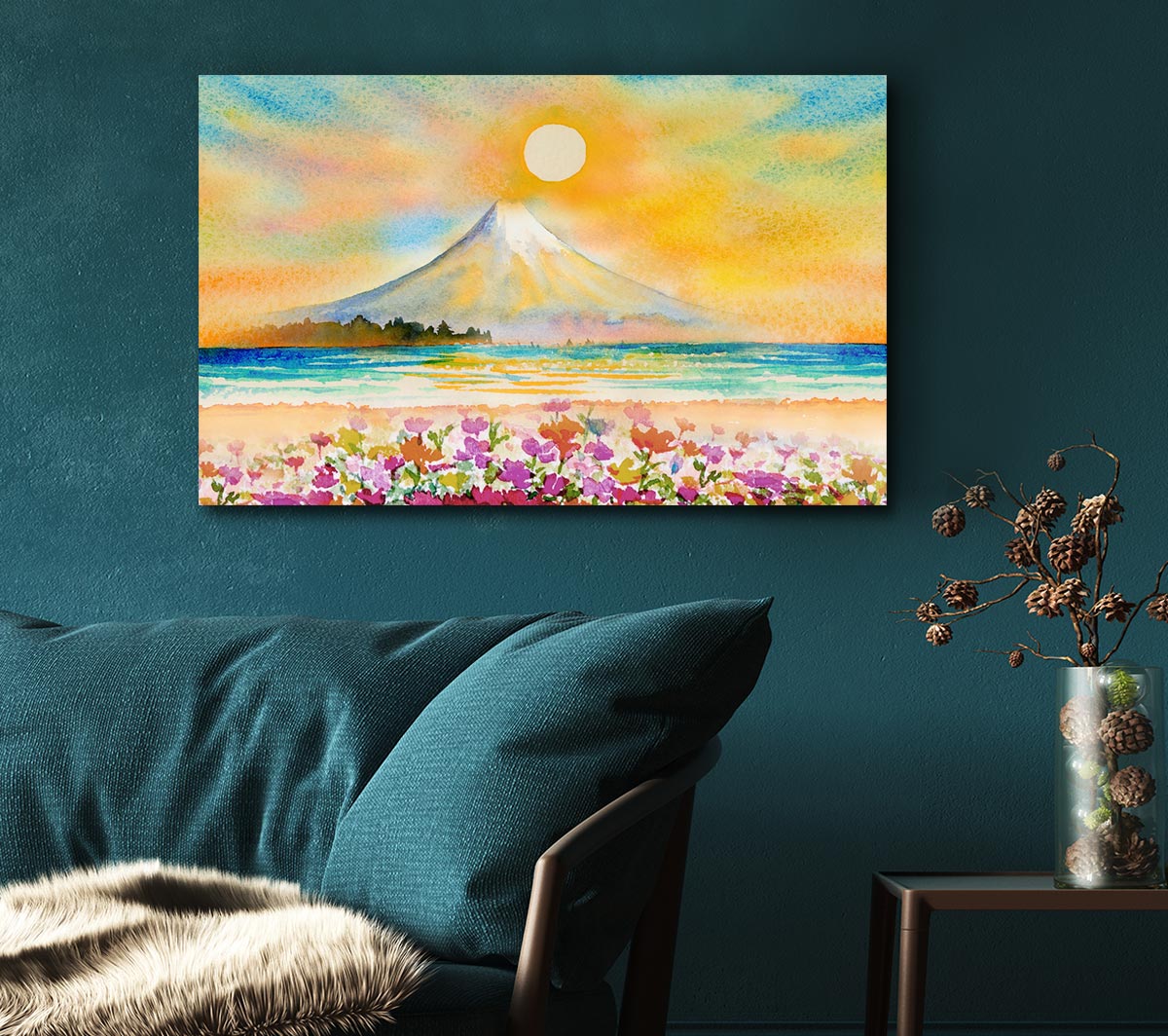 Sun Over The Volcano Canvas Wall Art
