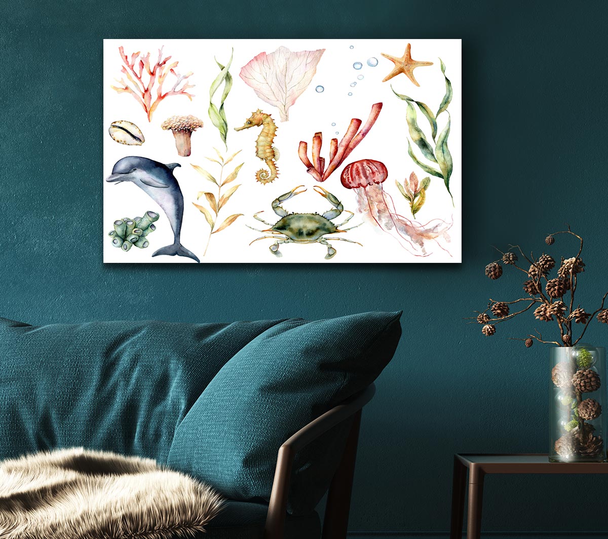 Water Colour Sea Creatures Canvas Wall Art