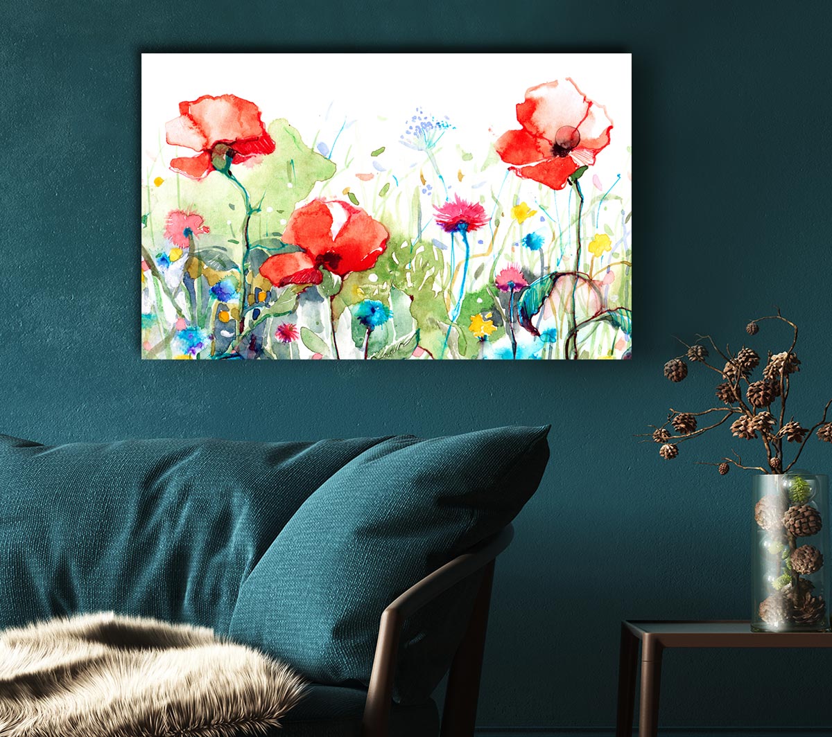 Poppies And Mixed Flowers Canvas Wall Art
