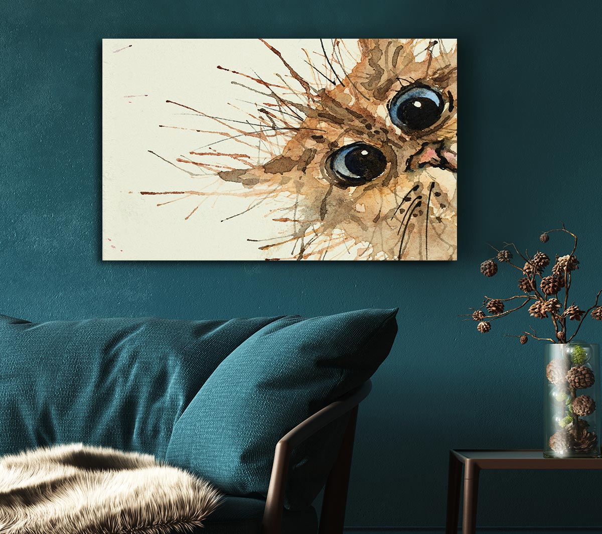 Watercolour Splat Cat Canvas Wall Art