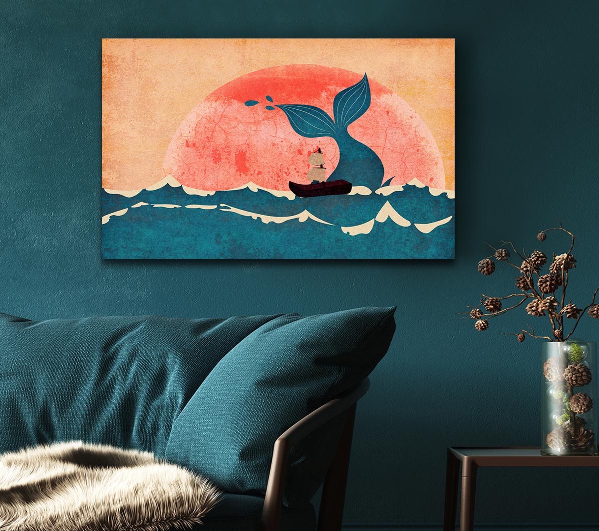 Sailing By The Whale Canvas Wall Art